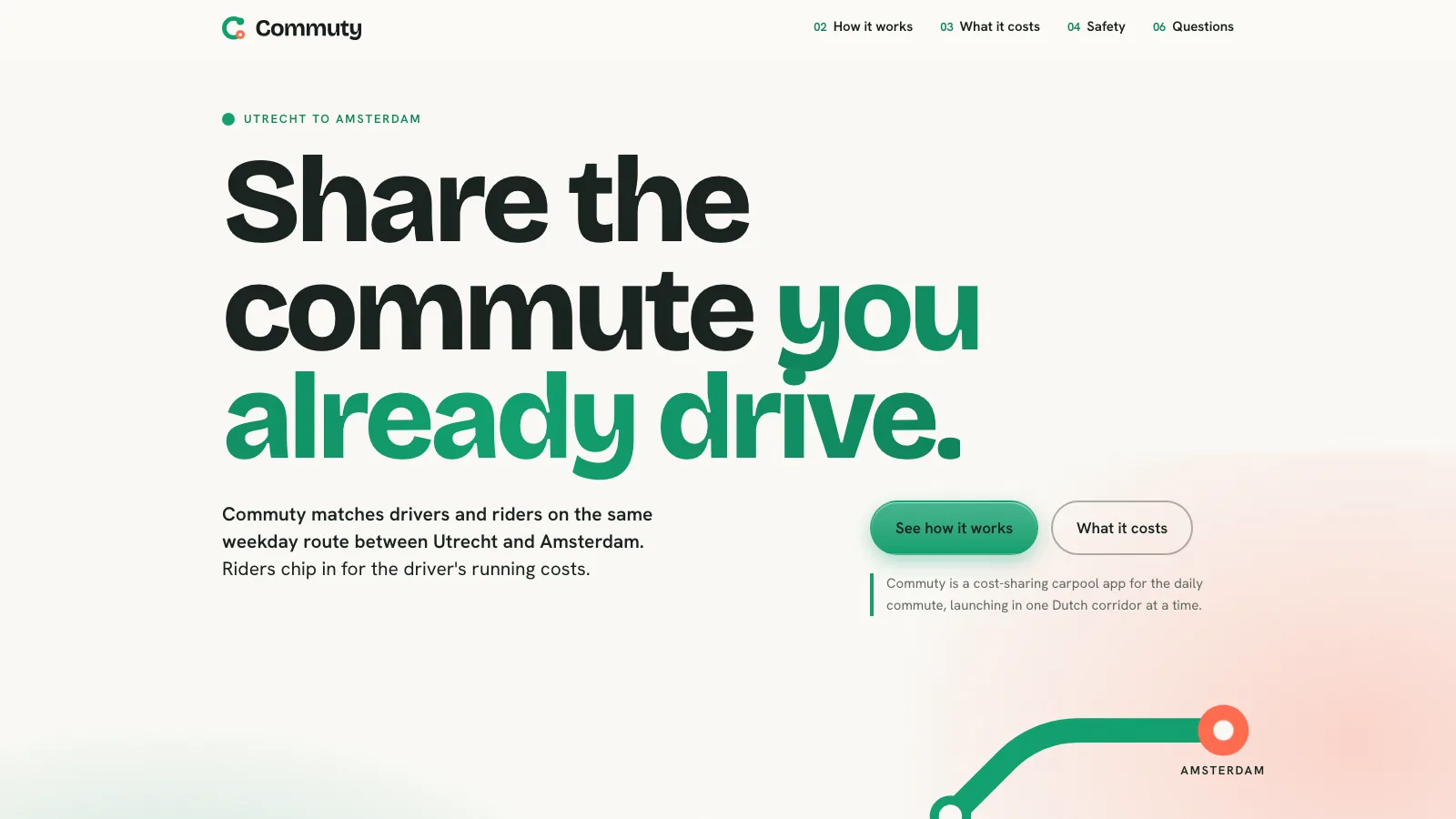 Cost-sharing carpool for the Utrecht to Amsterdam commute